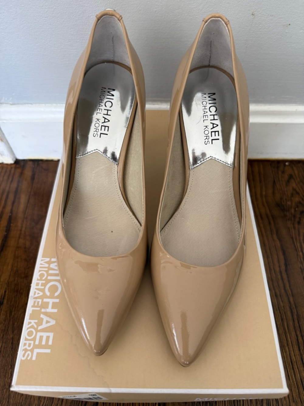 Michael Kors Patent Leather Pointed-Toe Pumps in Nude